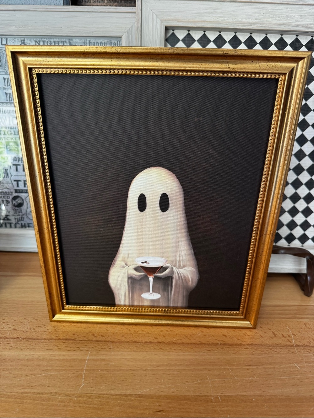 Gold Framed Ghost Canvas Art – White Ghost Double chocolate espresso martini